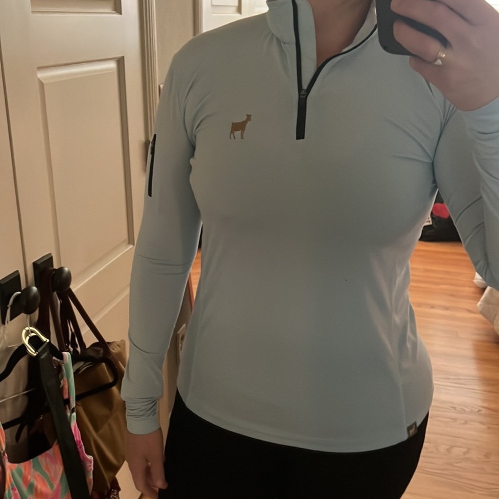 Light Blue 1/4 Zip Performance Top with Deer Logo